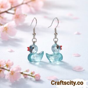 Clear Resin Duck Earrings – Handmade Cute Duckling Dangle Jewellery