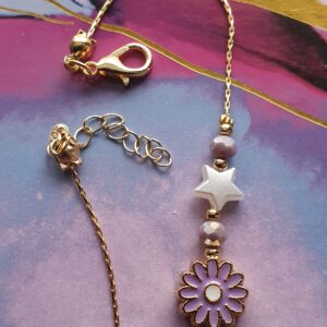 Gold Kids Bracelet – Tiny Purple Flower Charm Bracelet for Girls