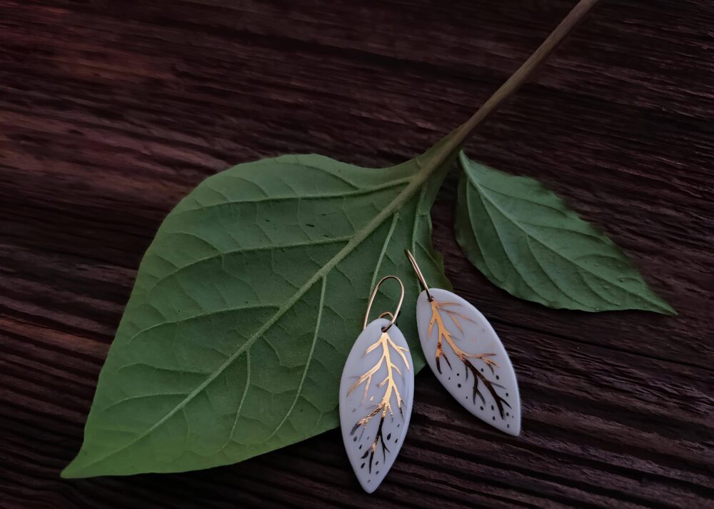 EmbayElegantWhitePorcelainLeafEarrings