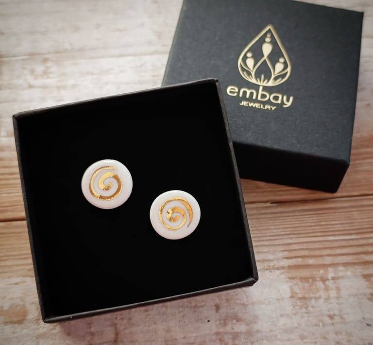 EmbayGoldSpiralPorcelainEarrings