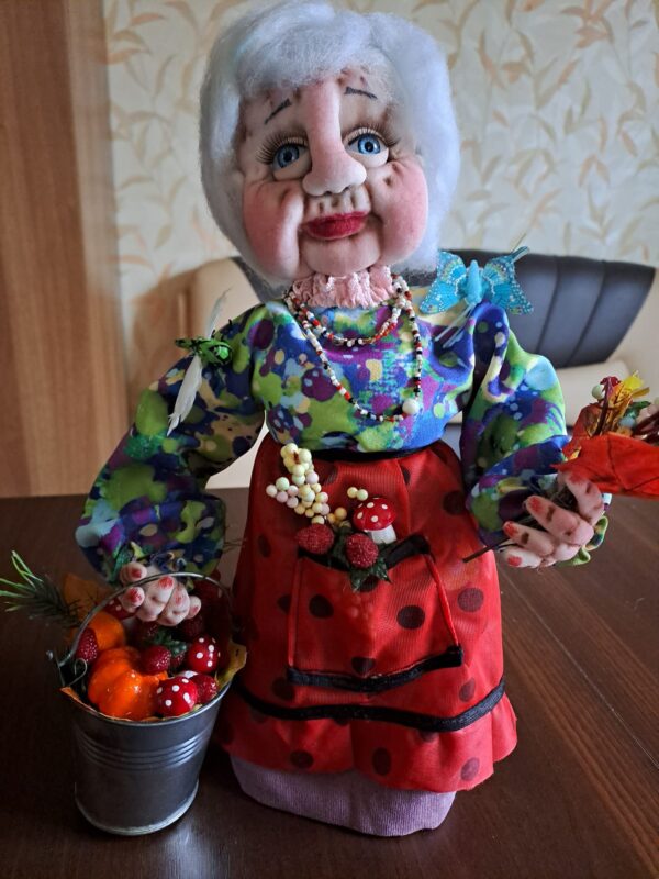 Handmade Rag doll Grandma brought natural treats from the garden.
