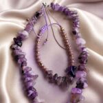 Amethyst Crystal Set – Chip Bracelet with Sliding Knot + Phone Charm Accessory