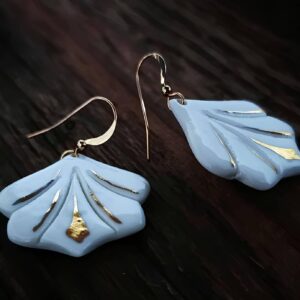 Delicate Porcelain Wedding Earrings with Gold Accents