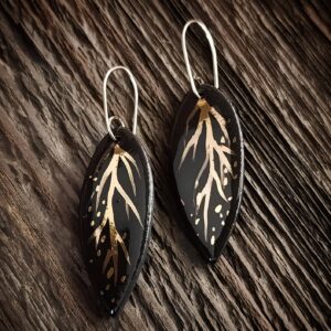 Elegant Black ice Porcelain Leaf Earrings