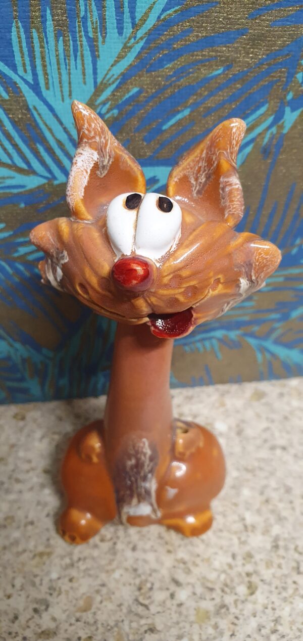 Studio Art Pottery Whimsical Cat Sculpture  Quirky Cartoon Cat Decor & Collectible Gift Handmade Pottery Cat Figurine