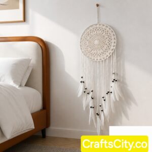White Crochet Dreamcatcher, Boho Chic Wall Hanging, Handmade Macrame Dream Catcher, Nursery Room Decor, Aesthetic Bedroom Accent Gift