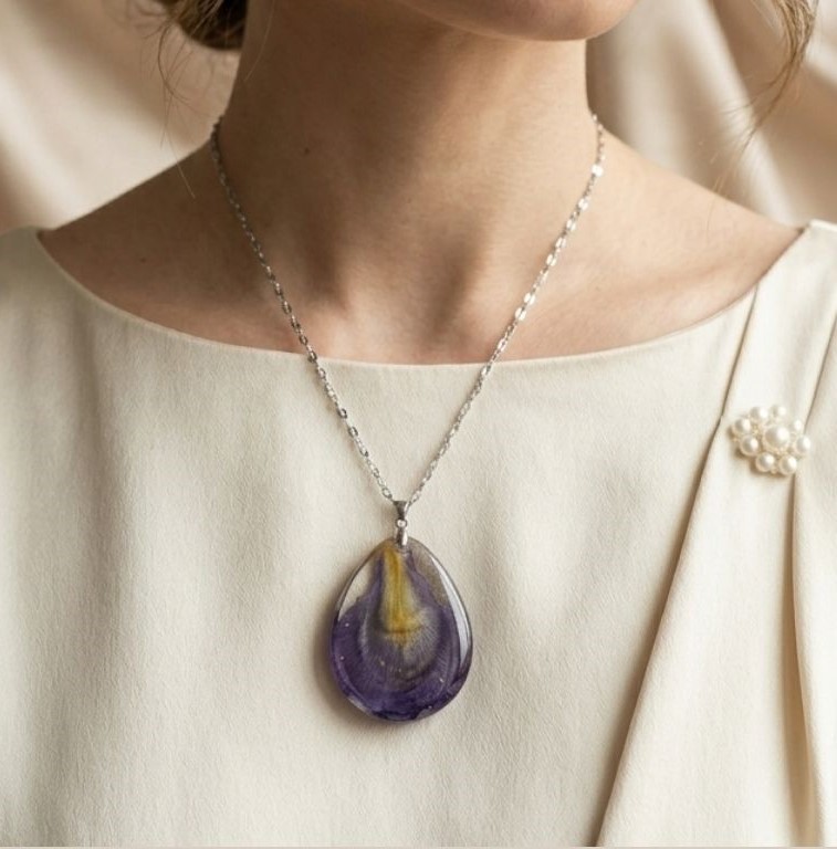 Preserved Iris Petal Necklace