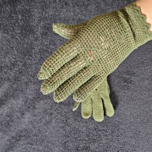 Handmade Crochet Lace Gloves – Moss Green Fishnet Driving Gloves, Retro Cottagecore Witchy Forest Mesh Mittens, Vintage Style Wrist Length Lace Gloves