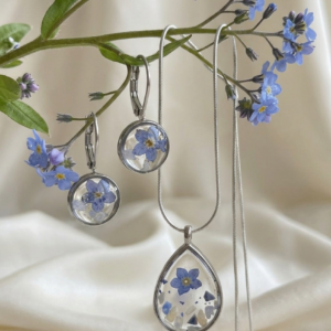 Ethereal Memory" Set – Real Forget-Me-Not, Rose Quartz & Opalite