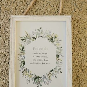 Friends Quote Hanging Plaque with Wood Frame | Eucalyptus Friendship Gift Sign Wall Art Decor with Jute Rope
