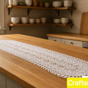 Handmade White Crochet Lace Table Runner | 117cm Long Oval Vintage Style Cotton Table Runner