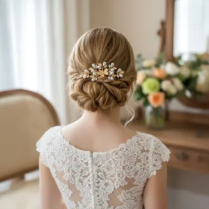 Handmade Gold Bridal Hair Comb with Teardrop Pearls and Crystals | Floral Wedding Headpiece for Brides and Bridesmaids